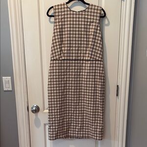 Ann Taylor Checkered Midi Dress in Cream and Black
